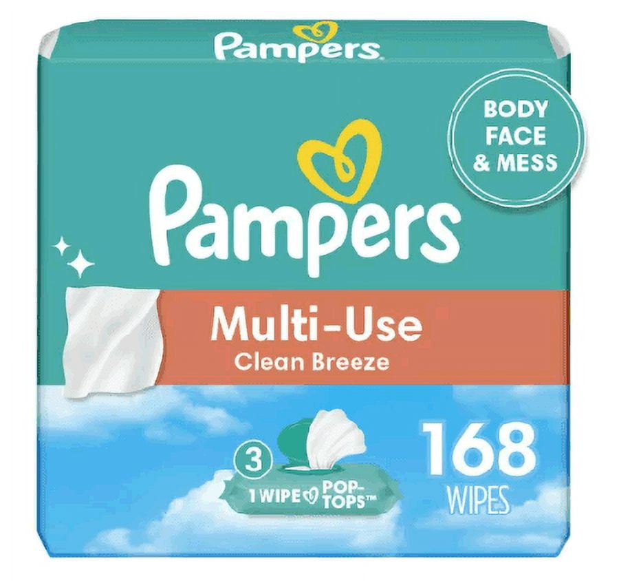 Pampers Baby Wipes MultiUse Clean Breeze 3X PopTop Packs 168 Count
