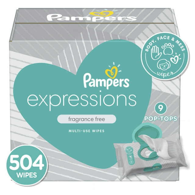 Pampers Natural Expressions Baby Wipes, Fragrance-Free, Multi-Use, 9X