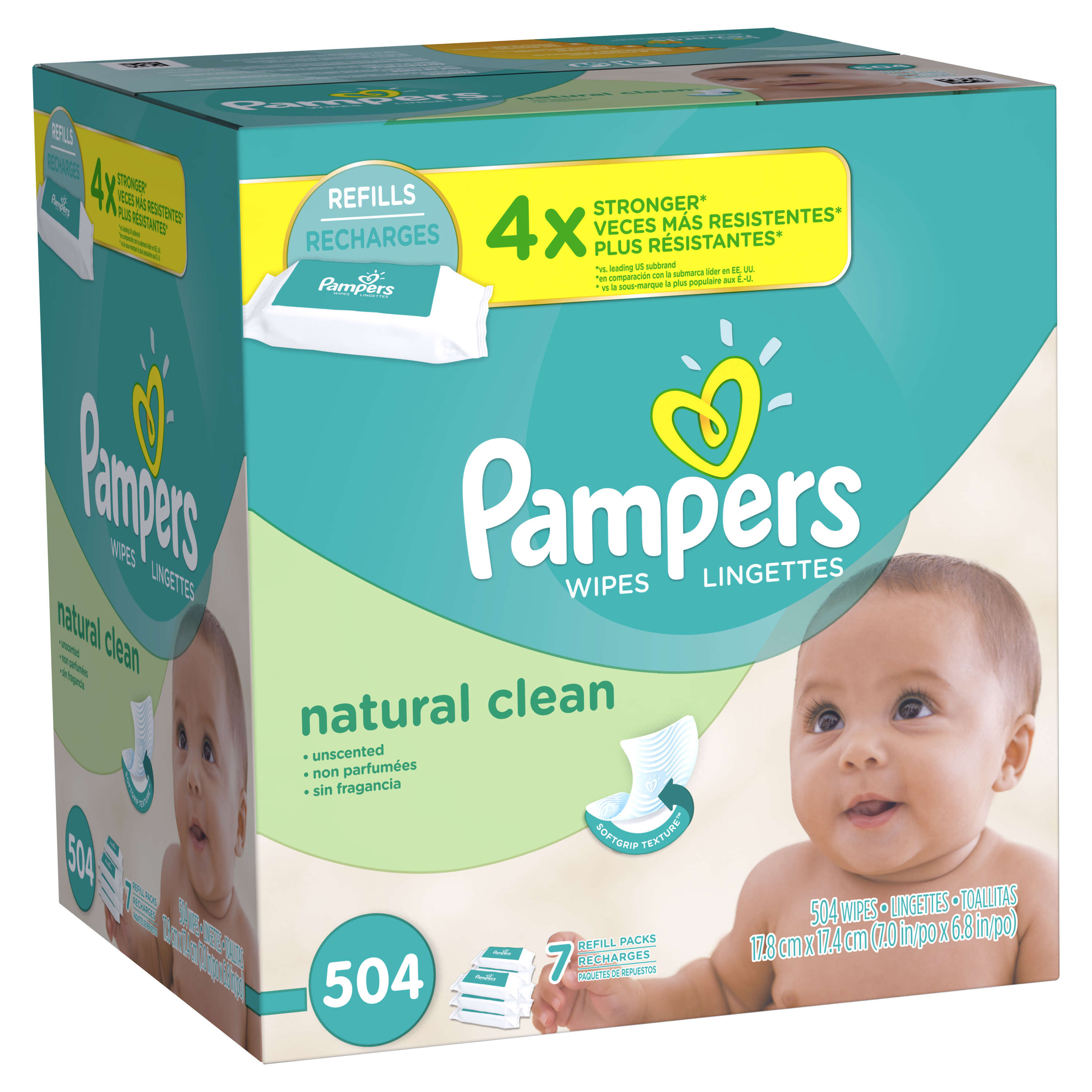 Pampers Baby Wipes Natural Clean 7 Refill Packs, 504 Total Wipes - image 1 of 7