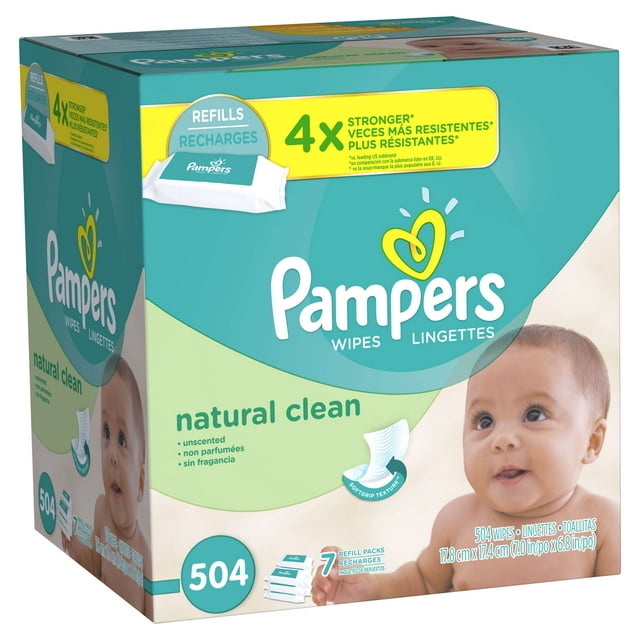 Pampers Baby Wipes Natural Clean 7 Refill Packs, 504 Total Wipes