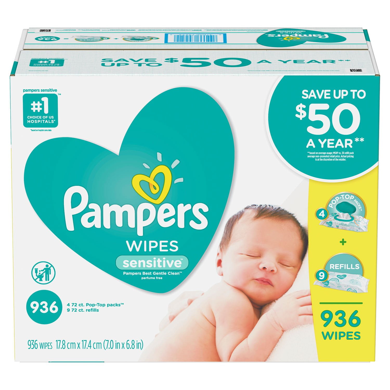 Pampers Baby Wipes Sensitive Fragrance Free Pop-Top Packs, 16 pk.