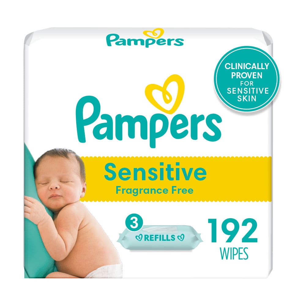 Pampers Baby Wipes Sensitive Perfume Free 3X Refill Packs 192 Ct