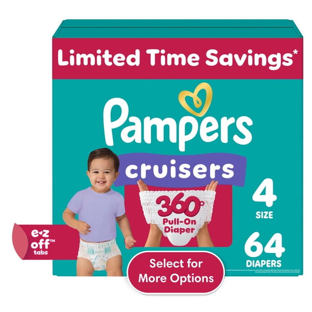 Pampers Cruisers 360 Baby Diapers Size 4, 64 Count (Select for