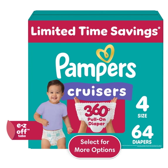 Pampers Cruisers 360 Baby Diapers Size 4, 64 Count (Select for More Options)