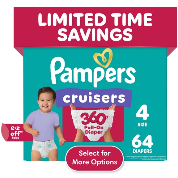 Pampers Cruisers 360 Baby Diapers Size 4, 64 Count (Select for More Options)