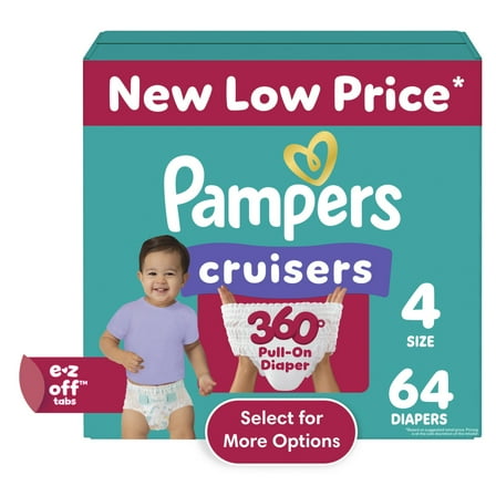 Pampers Cruisers 360 Baby Diapers Size 4, 64 Count (Select for More Options)
