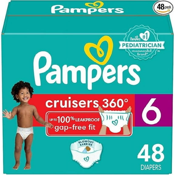 Pampers Cruisers 360 Diapers - Size 6, 48 Count, Pull-On Disposable Baby Diapers, Gap-Free Fit