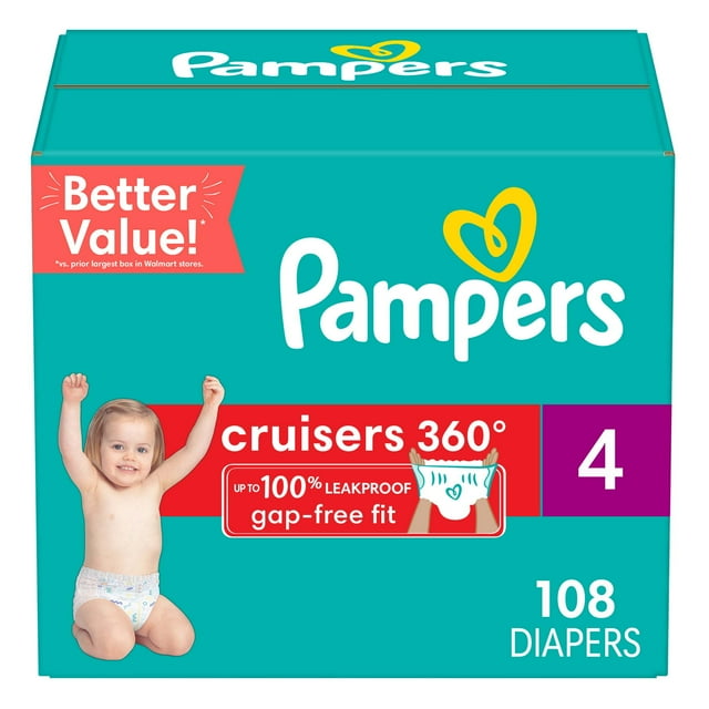 Pampers Cruisers 360 Fit Diapers, Size 4, 108 Count, Active Comfort