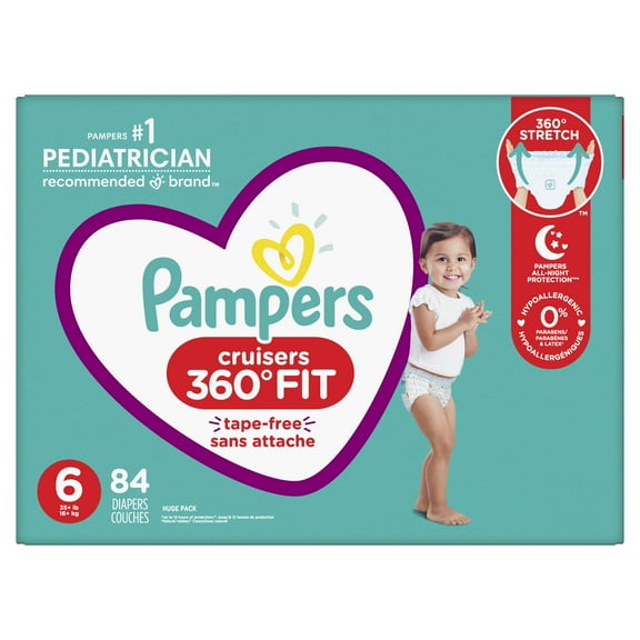 Pampers Cruisers 360 Fit Diapers, Active Comfort, Size 6, 84 Ct