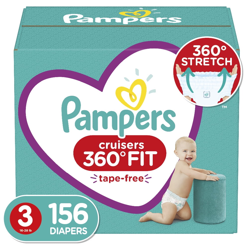 Pampers Cruisers 360 Fit Diapers, Active Comfort, Size 3, 156 Ct