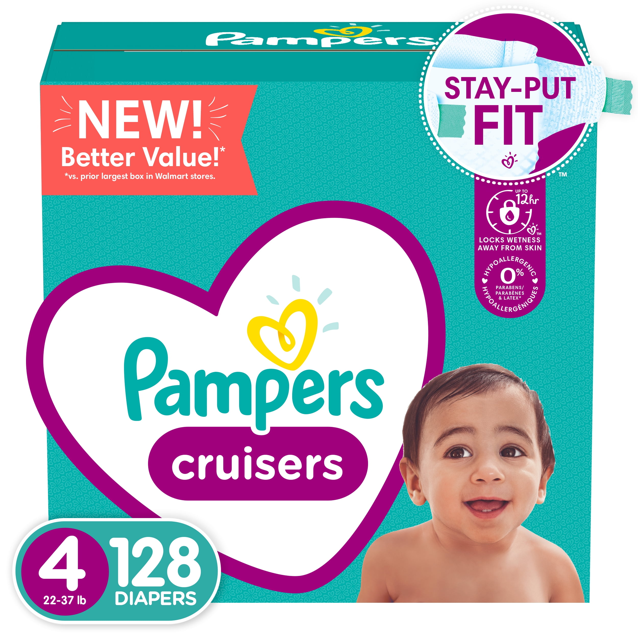 Pampers Cruisers Active Fit Taped Diapers, Size 4, 128 Count 