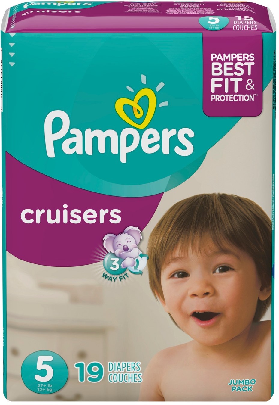 Pampers Cruisers Diapers, Size 5 Jumbo Pack 19 ea (Pack of 4)