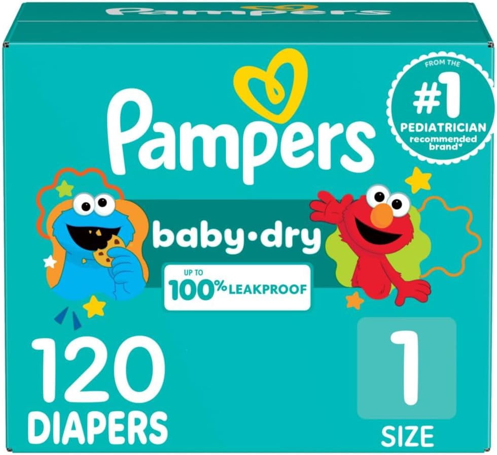 Pampers Diapers - Baby Dry - Size 1, 120 Count, Absorbent Disposable Infant Diaper