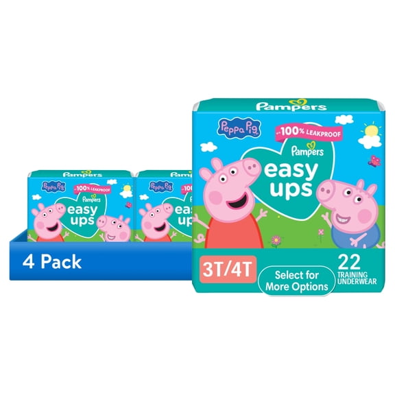 (4 pack) Pampers Easy Ups Peppa Potty Training Pants Girls Size 3T-4T, 22 Count (Select for More Options)