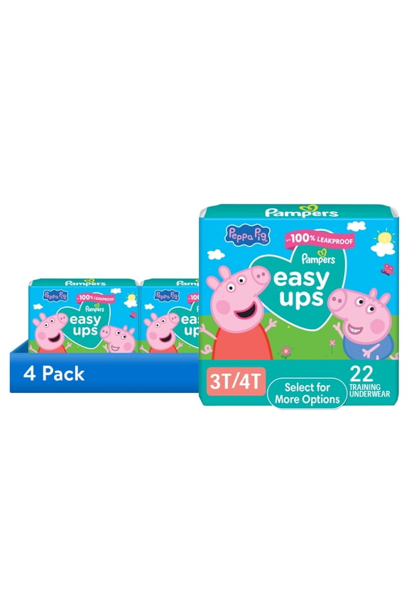 (4 pack) Pampers Easy Ups Peppa Potty Training Pants Girls Size 3T-4T, 22 Count (Select for More Options)