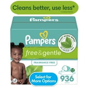 Pampers Free & Gentle Baby Wipes Unscented, 12-Pack 936 Wipes (Select for More Options)