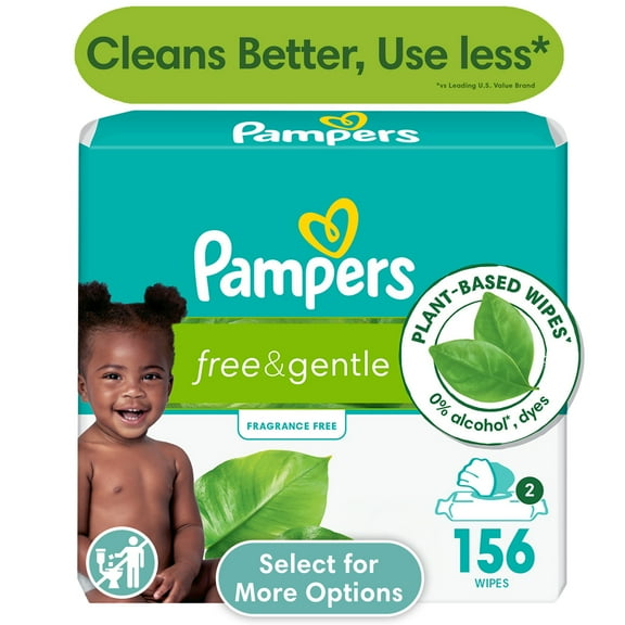 Pampers Free & Gentle Baby Wipes Unscented, 2-Pack 126 Wipes (Select for More Options)