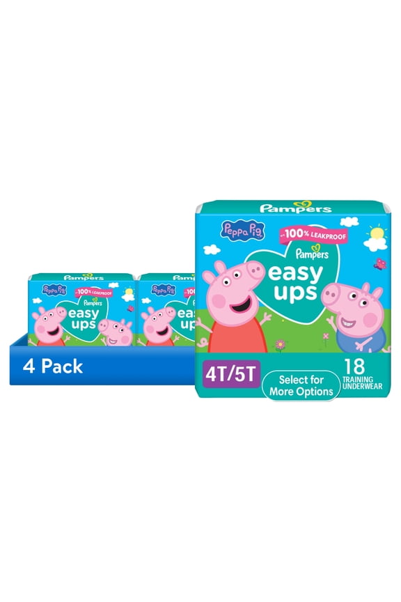 (4 pack) Pampers Easy Ups Peppa Potty Training Pants Girls Size 4T-5T, 18 Count (Select for More Options)