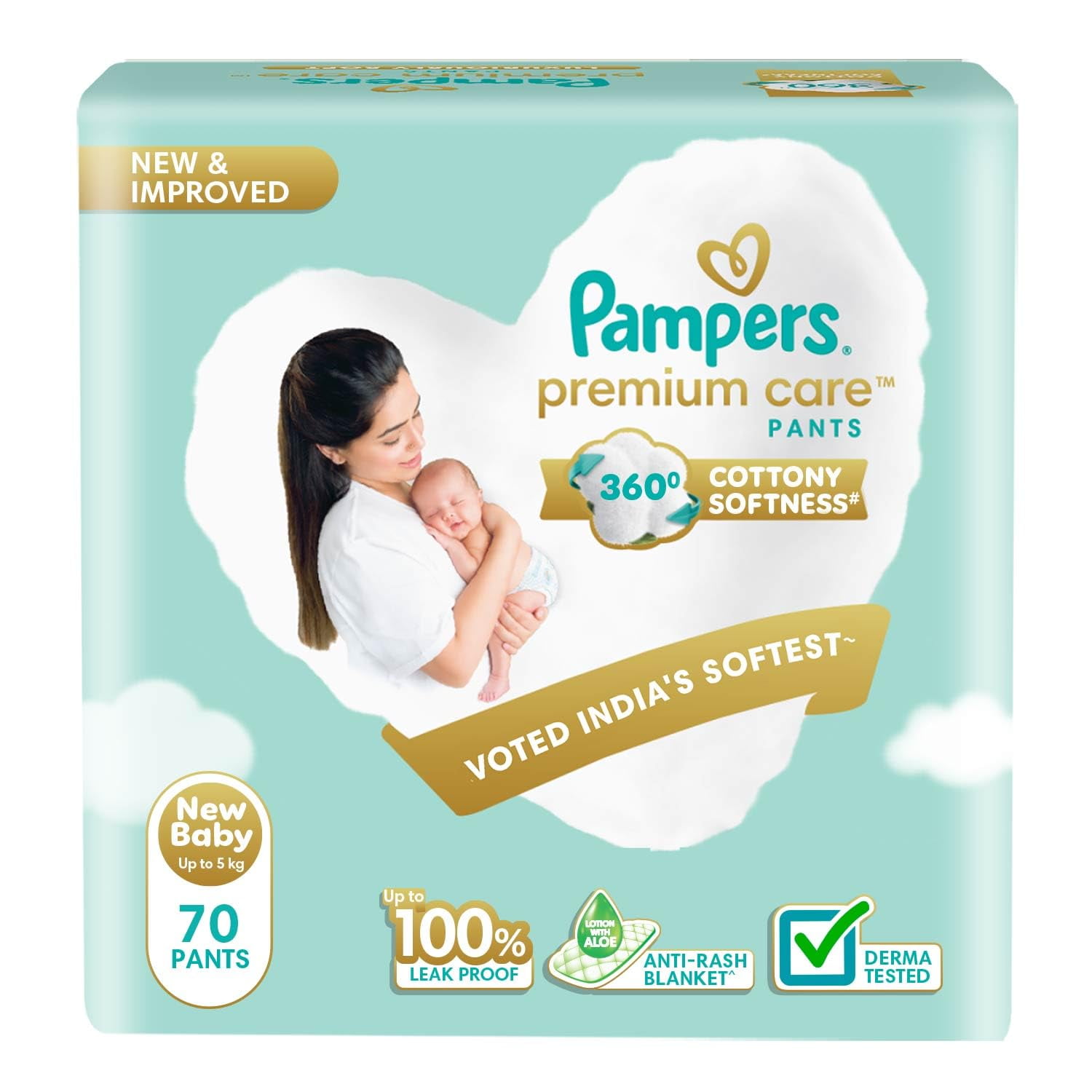 Pampers New Born Baby Diapers Pant Style 70 Count 4-6kg Cottony Softness
