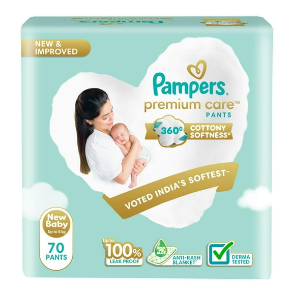 Pampers New Born Baby Diapers Pant Style 70 Count 4-6kg Cottony Softness