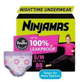 Ninjamas Girls Bedwetting Nighttime Underwear, Size S/M (39-70 lbs), 88 Count (Select for More Options)