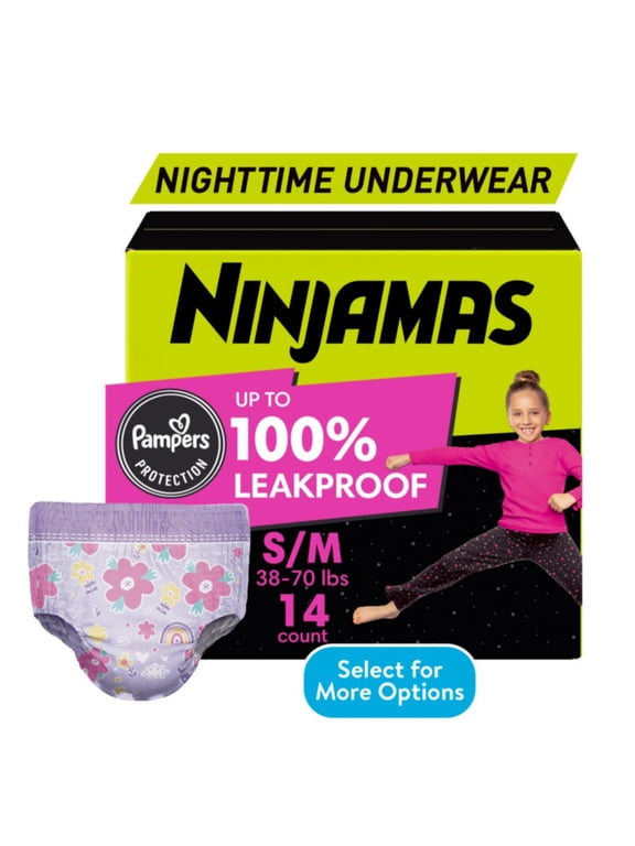 Ninjamas Girls Bedwetting Nighttime Underwear. Size S/M (37-90 lbs), 14 Count (Select for More Options)