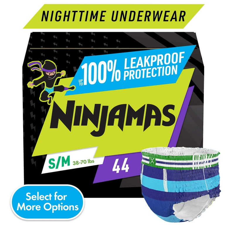 Pampers Ninjamas Nighttime Bedwetting Underwear Boys - Size S/M (38-70  lbs), 44 Count (Packaging May Vary)