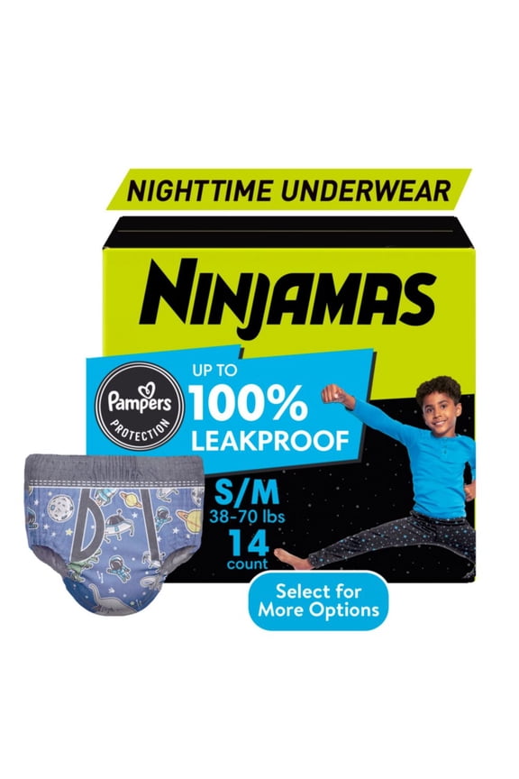 Ninjamas Boys Bedwetting Nighttime Underwear, Size S/M (37-90 lbs), 14 Count (Select for More Options)