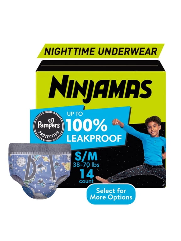 Ninjamas Boys Bedwetting Nighttime Underwear, Size S/M (37-90 lbs), 14 Count (Select for More Options)