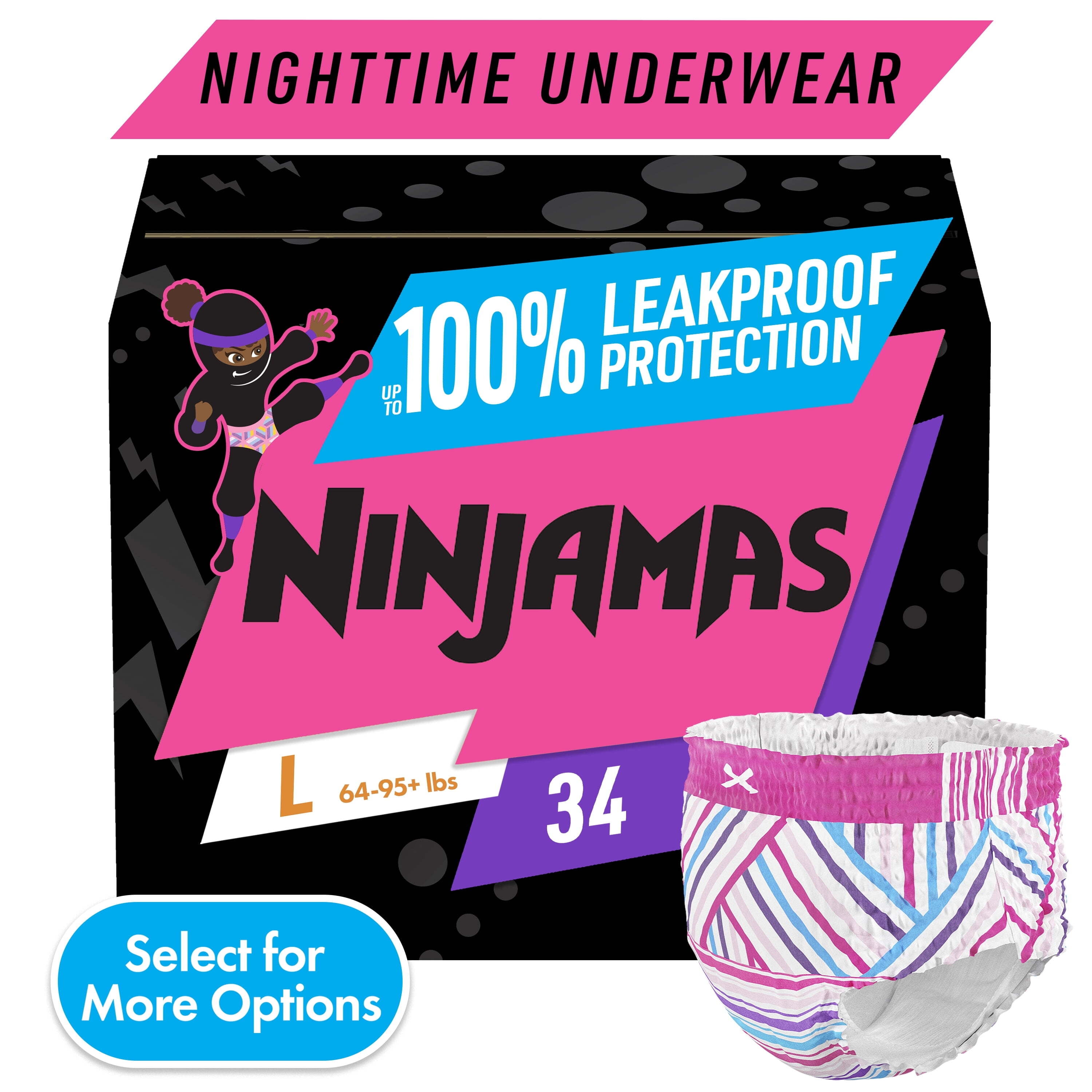 Pampers Ninjamas Nighttime Pants Toddler Girls Size L/XL, 34 Count