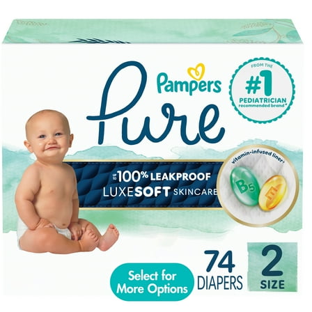 Pampers Pure Baby Diapers Size 2, 74 Count (Select for More Options)
