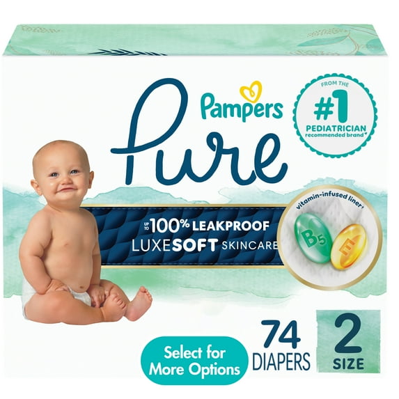Pampers Pure Baby Diapers Size 2, 74 Count (Select for More Options)