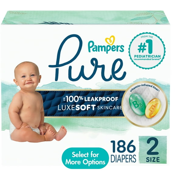 Pampers Pure Baby Diapers Size 2, 186 Count (Select for More Options)