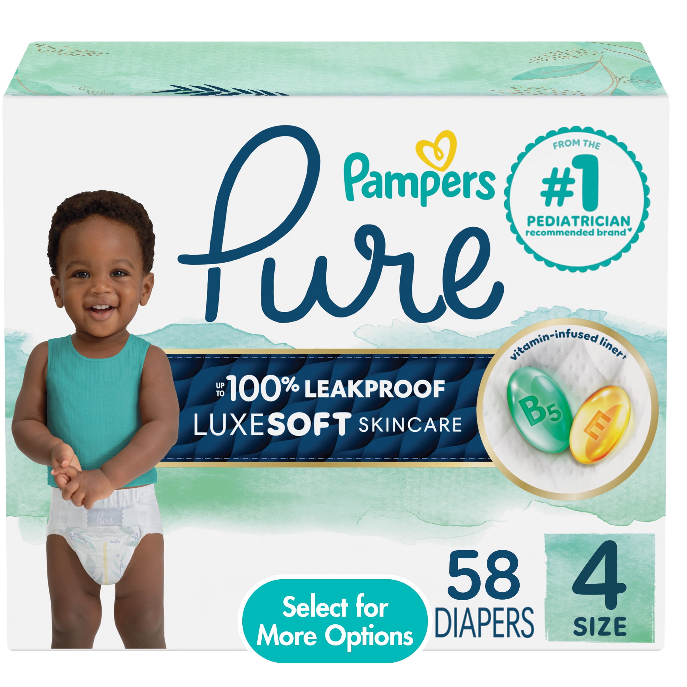 Free Shipping! Pampers Pure Baby Diapers Size 4, 58 Count with
