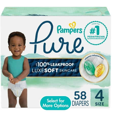 Pampers Pure Baby Diapers Size 4, 58 Count (Select for More Options)