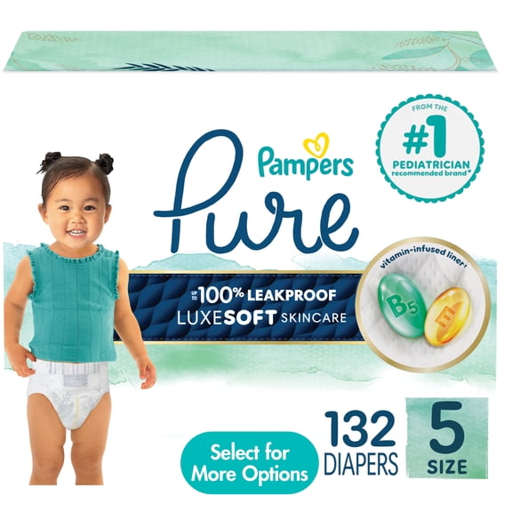 Pampers Pure Diapers Size 5, 132 Count (Select for More Options)