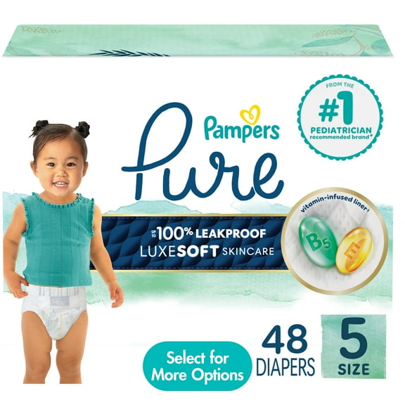Pampers Pure Baby Diapers Size 5, 48 Count (Select for More Options)