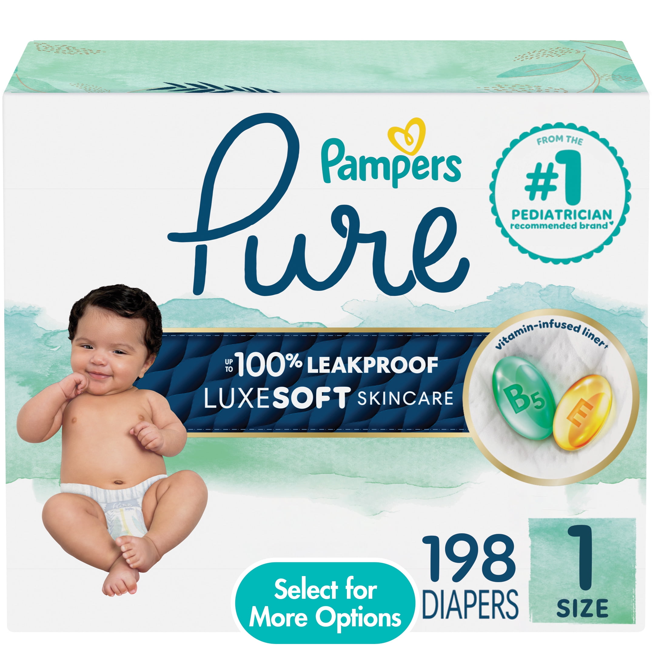 Pampers Pure Diapers Size 1, 198 Count (Select for More Options