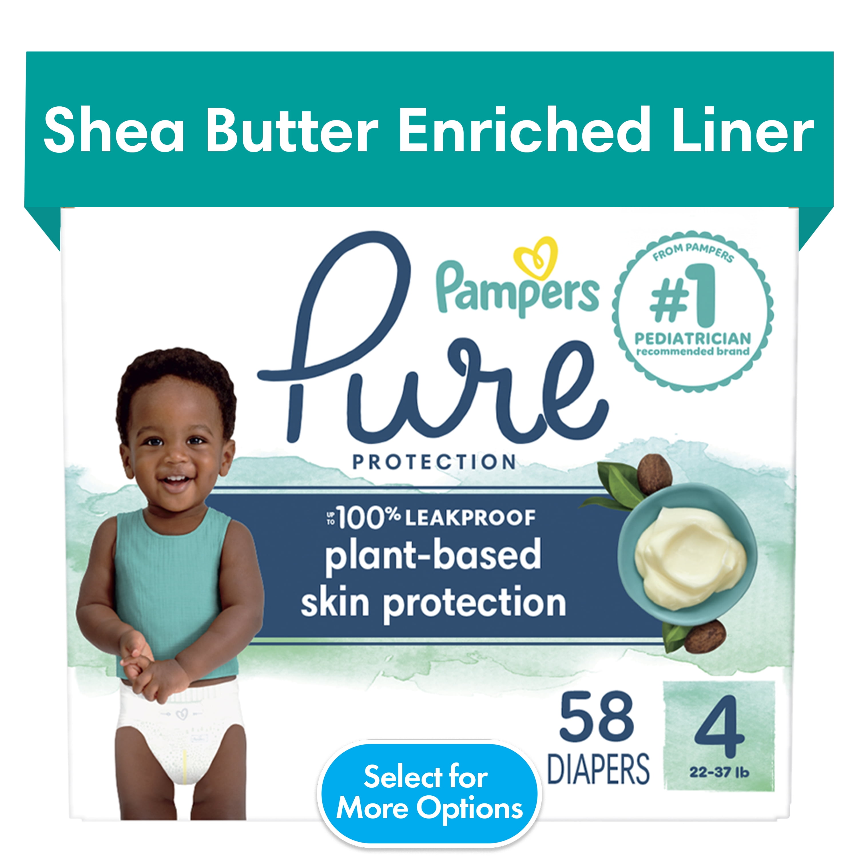 Pampers Pure Baby Diapers Size 4, 58 Count (Select for More Options)