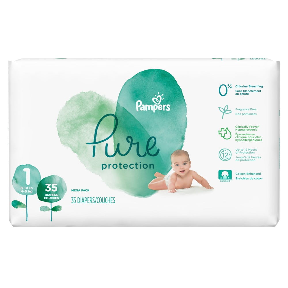 Pampers Pure Protection 35Count Size 1 Disposable Diapers (Pack of 5