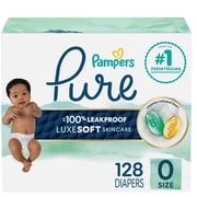 Pampers Pure Baby Diapers, Size 0 (<10 lbs ), 128, up to 100% Leakproof