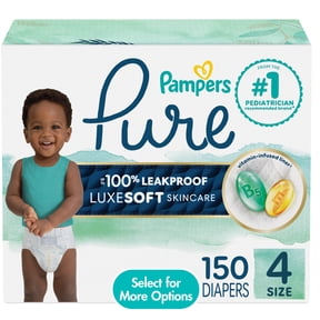Pampers Pure Baby Diapers, Size 4 (22-37 lbs), 150, up to 100% Leakproof
