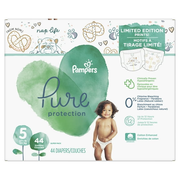 Pampers Pure Protection Limited Edition Natural Diapers, Size 5, 44 Ct