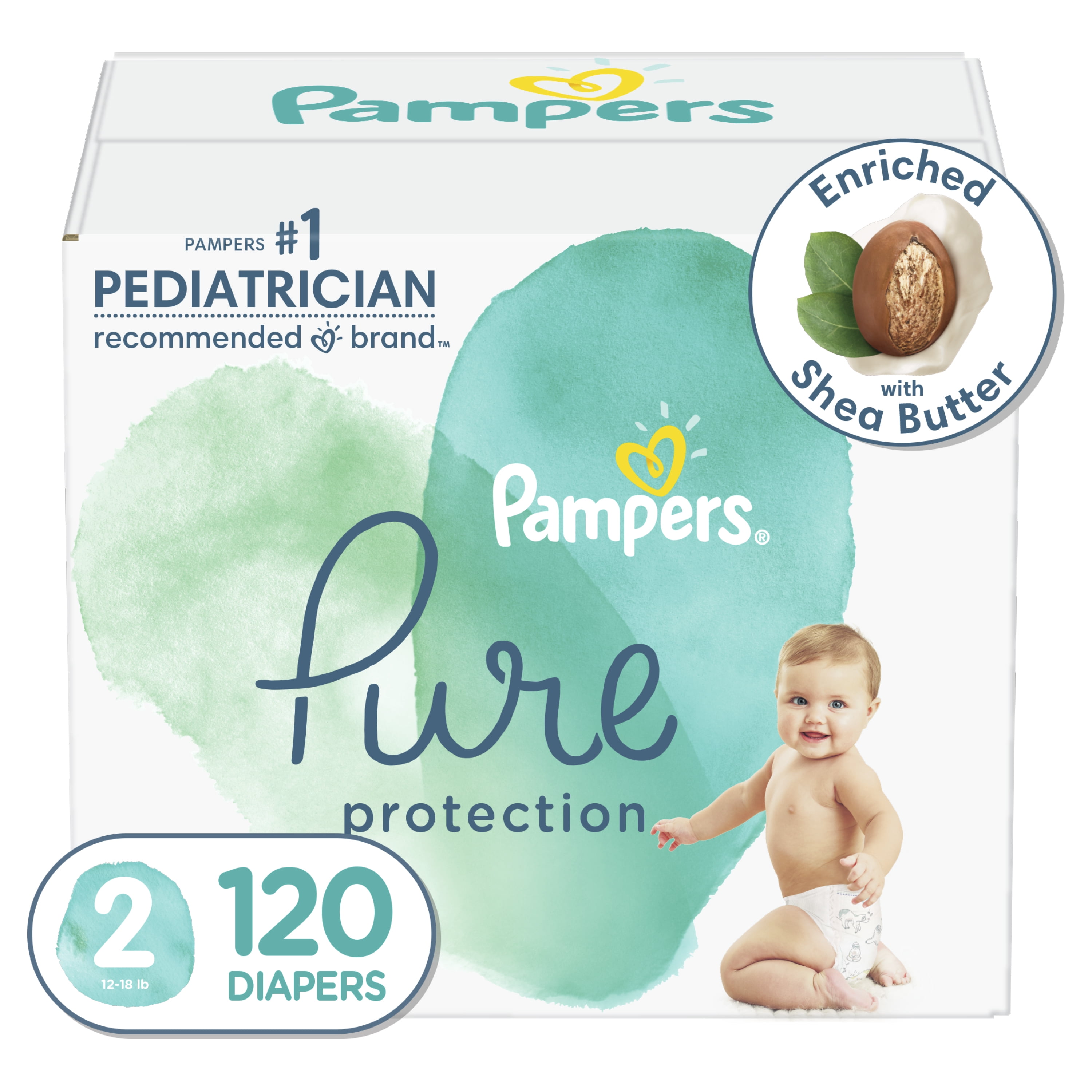 Pampers Pure Protection Hypoallergenic Diapers Size 2, 120 Count 