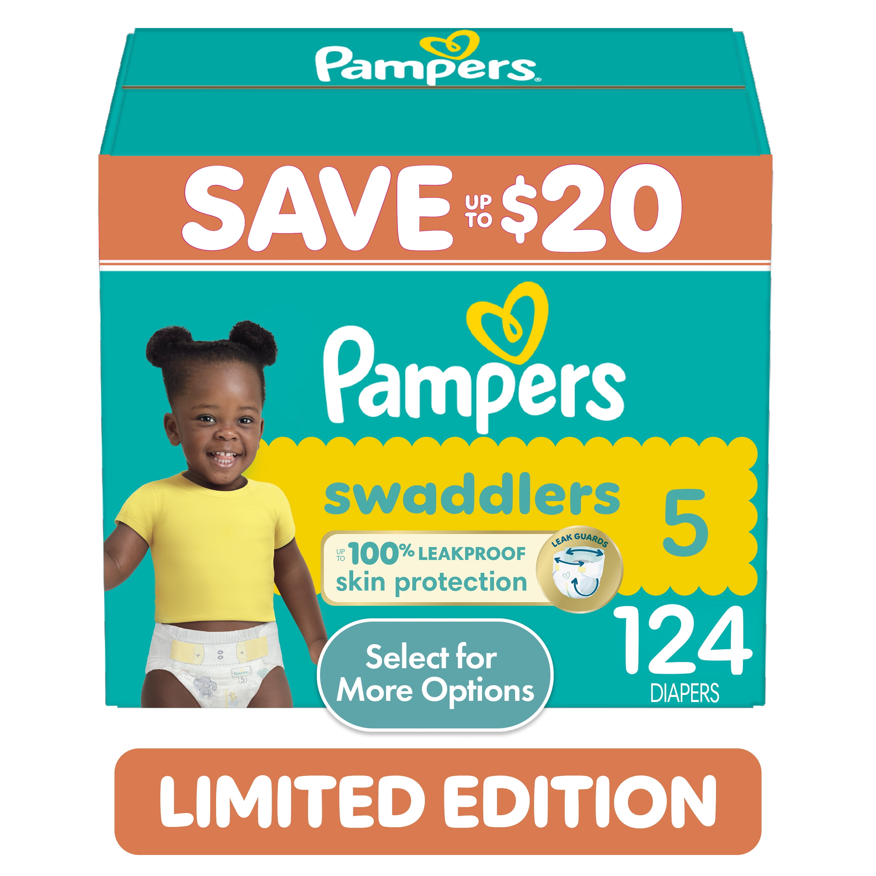 Pampers Swaddlers Baby Diapers Size 5, 124 Count (Select for More