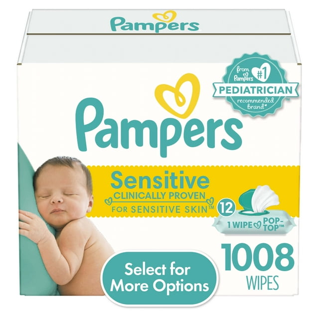 Pampers Sensitive Baby Wipes 12X Flip-Top Packs 1008 Wipes (Select for