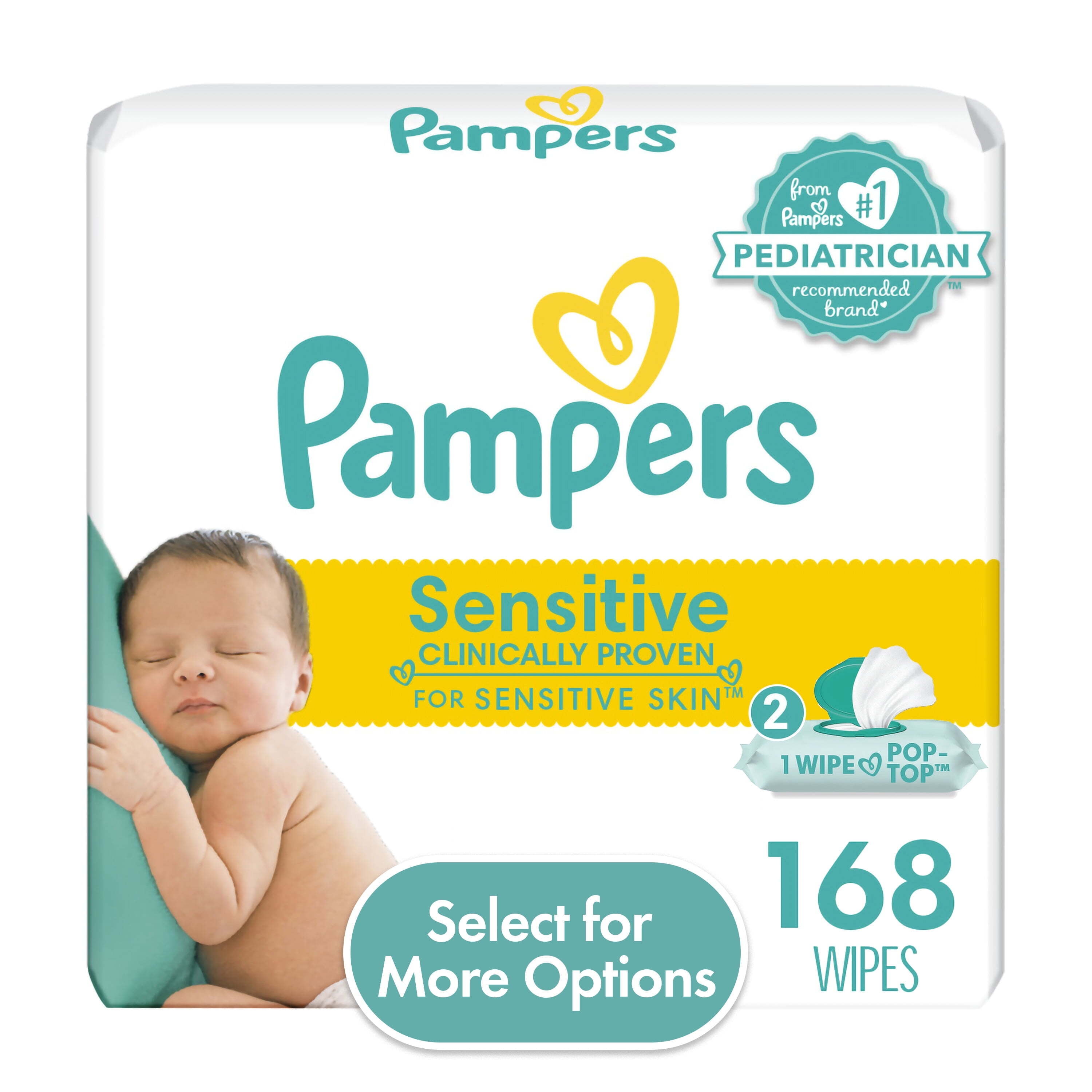 Pampers Sensitive Baby Wipes 2X Flip-Top Pack 168 Wipes (Select for ...