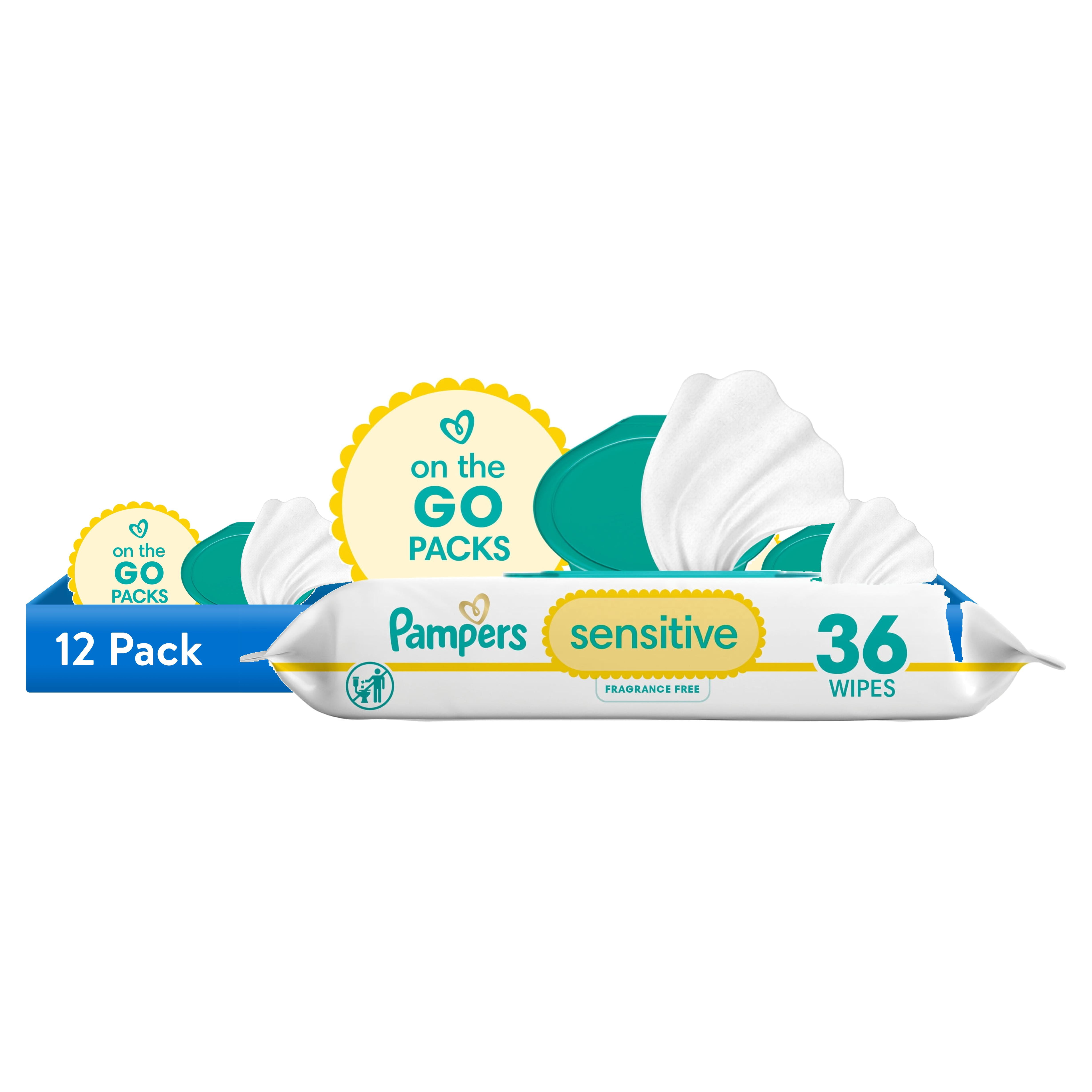 (12 pack) Pampers Sensitive Baby Wipes Fragrance Free and Hypoallergenic 36 Count, 1X