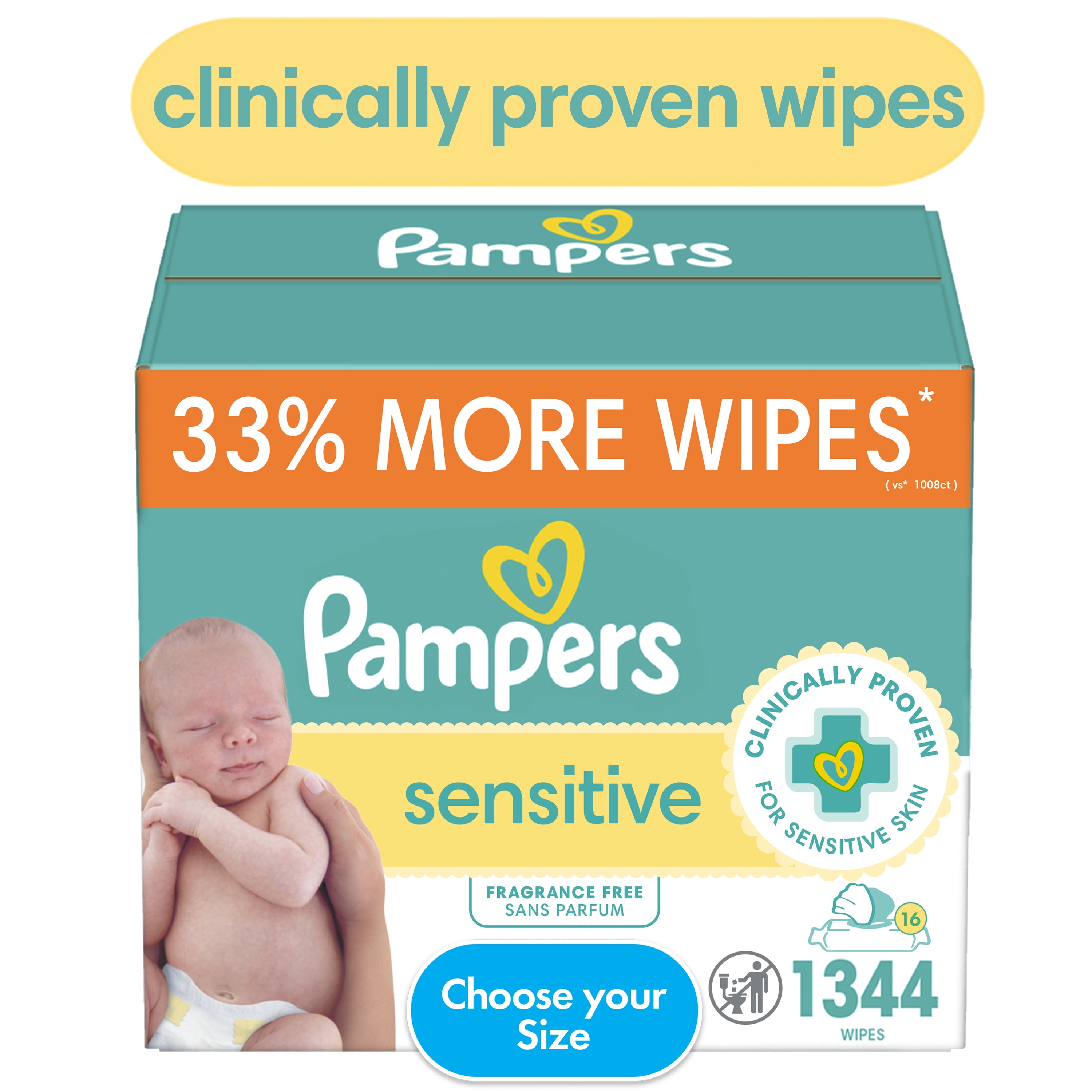 Pampers Sensitive Baby Wipes Unscented, 16 Pack, 1344 Total Count (Select for More Options)