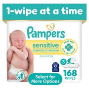 Pampers Sensitive Baby Wipes Unscented, 3-Pack, 168 Total Count (Select for More Options)